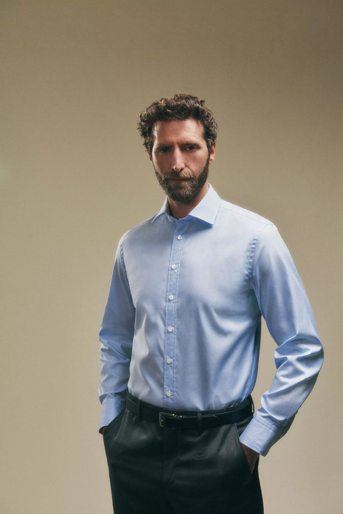 Blue & White Tailored Fit Micro Puppytooth Formal Shirt