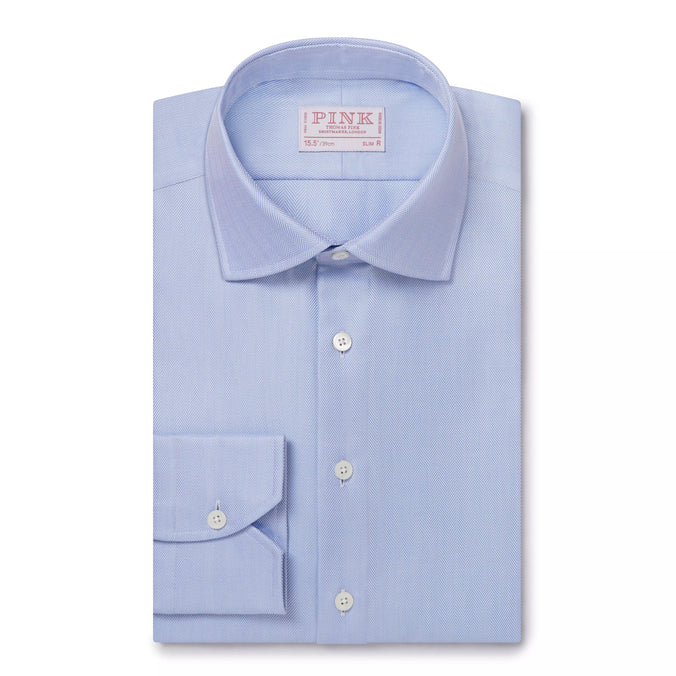 Pale Blue Slim Fit Twill Herringbone Formal Shirt