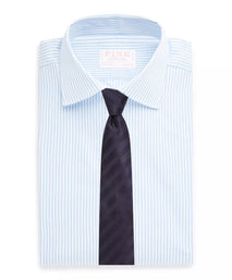 Pale Blue & White Classic Fit Double Cuff Core Poplin Bengal Stripe Formal Shirt