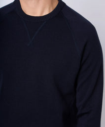 Navy Blue Knitted Crew Neck Sweatshirt