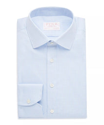 Pale Blue & White Tailored Fit Royal Twill Micro Gingham Formal Shirt
