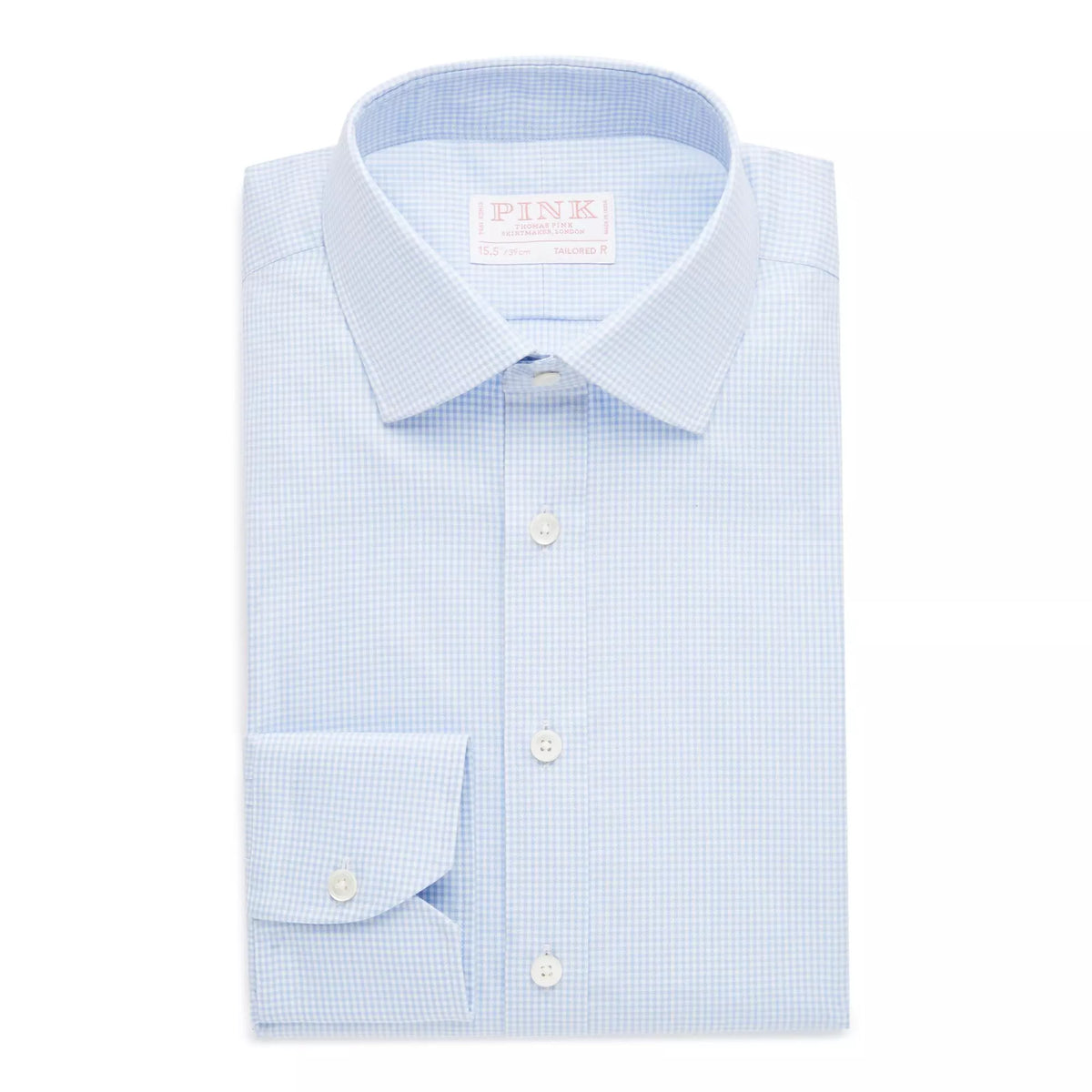 Pale Blue & White Tailored Fit Royal Twill Micro Gingham Formal Shirt
