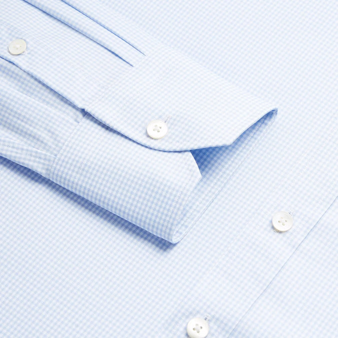 Pale Blue & White Tailored Fit Royal Twill Micro Gingham Formal Shirt