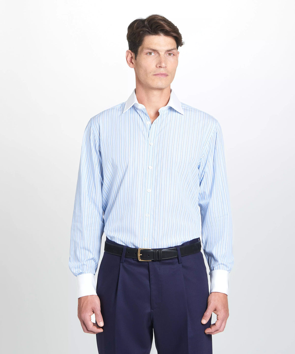 Pale Blue & Blue Classic Fit Double Cuff Bloomsbury Stripe Formal Shirt