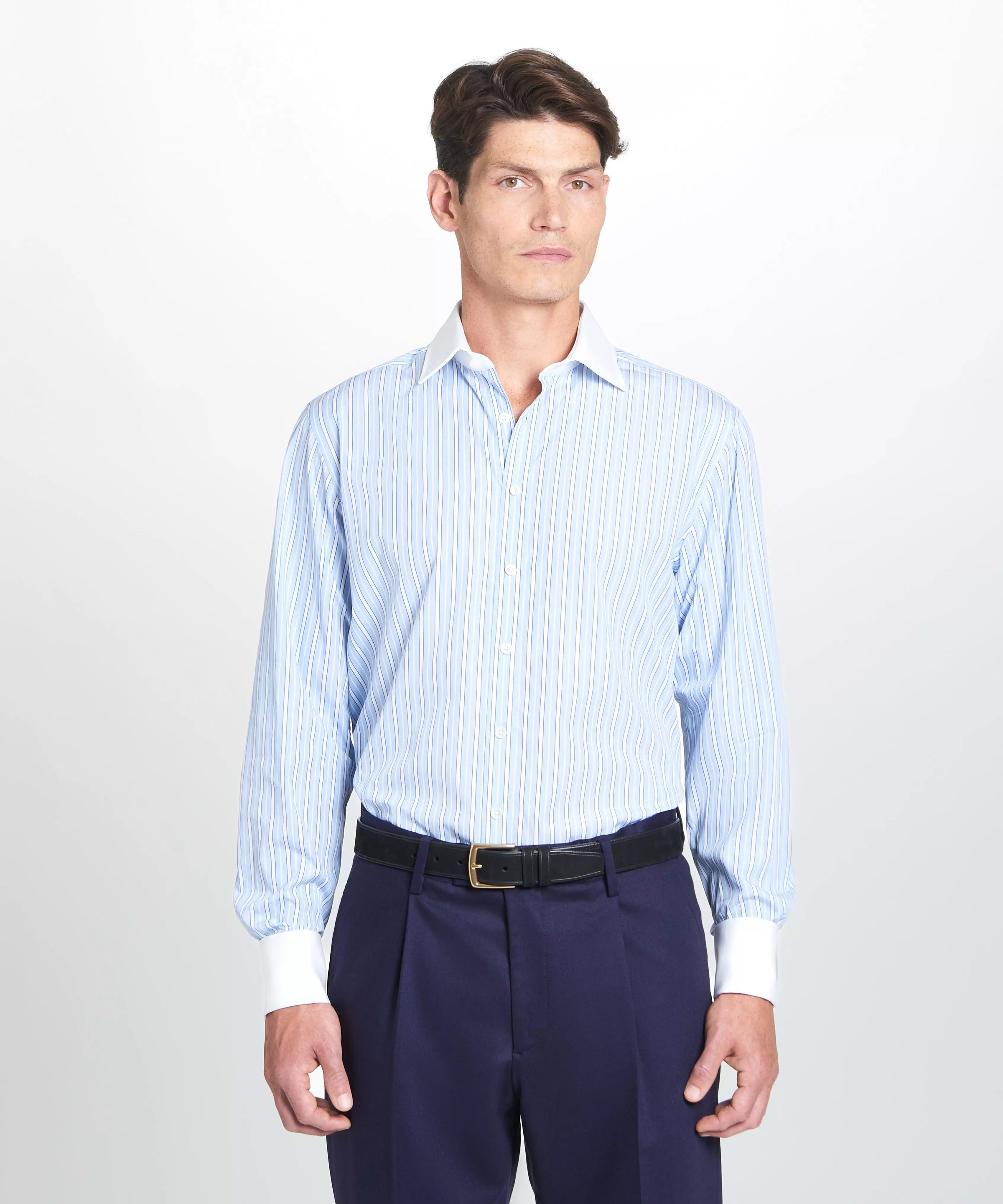 Pale Blue & Blue Classic Fit Double Cuff Bloomsbury Stripe Formal Shirt