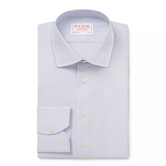 Pale Blue & White Slim Fit Pin Stripe Formal Shirt
