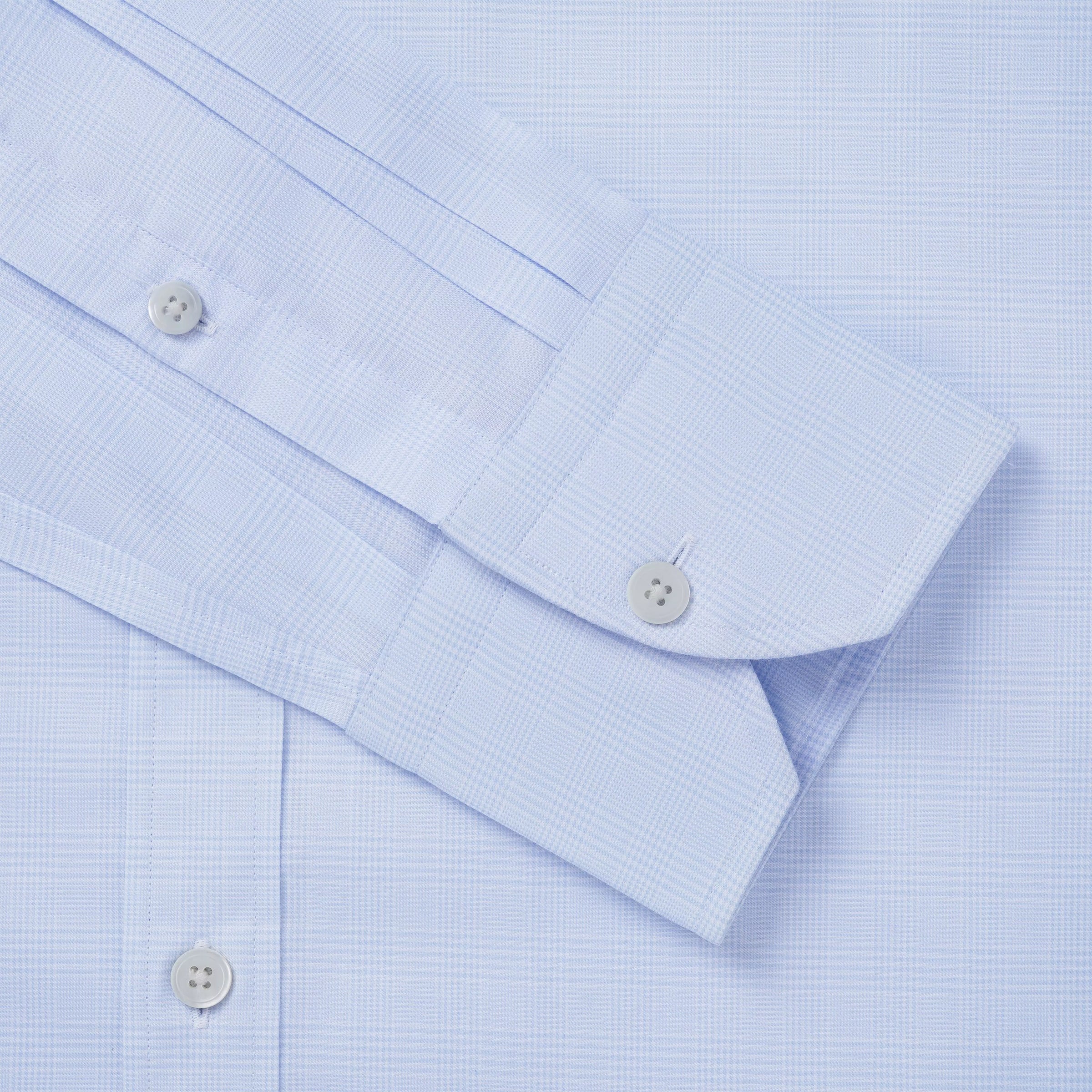 Pale Blue & White Slim Fit Prince of Wales Check Formal Shirt