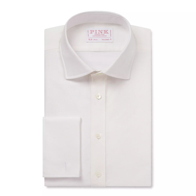 Off White Tailored Fit Double Cuff Cotton Oxford Formal Shirt